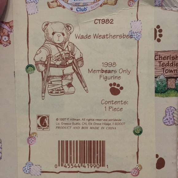 Cherished Teddies Wade Weathersbee 1998 Membears Only Figurine - Picture 5 of 6